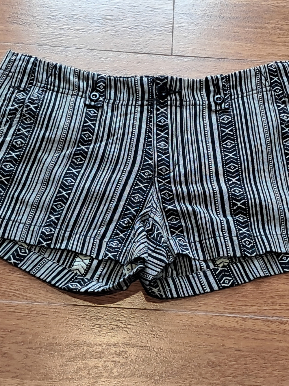 American Rag - Black & White Striped Tribal Print Shorts With Drawstring Cinch